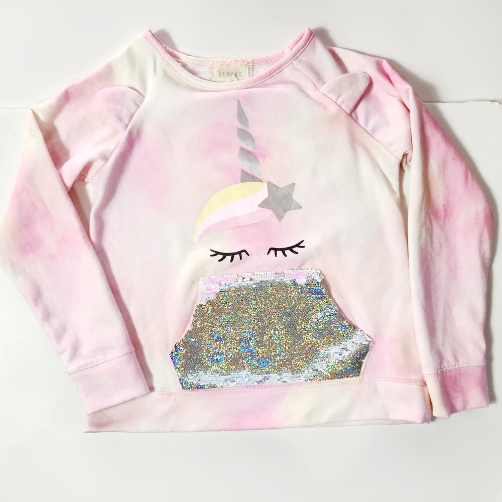 🩷Btween Pink Unicorn Girl's Sweater with Flip Sequin Pocket Size: 10